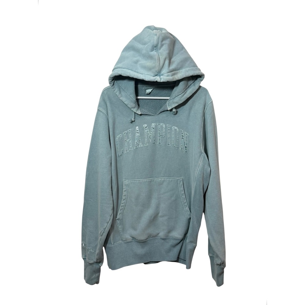 Champion Womens Blue Reverse Weave Hoodie Medium Pullover Cotton Blend Oversized